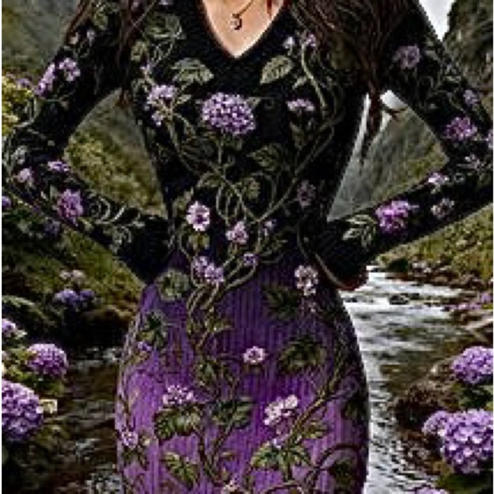 🆕Floral Print Black and Purple Slim Fit Dress. Size XL. NWT.